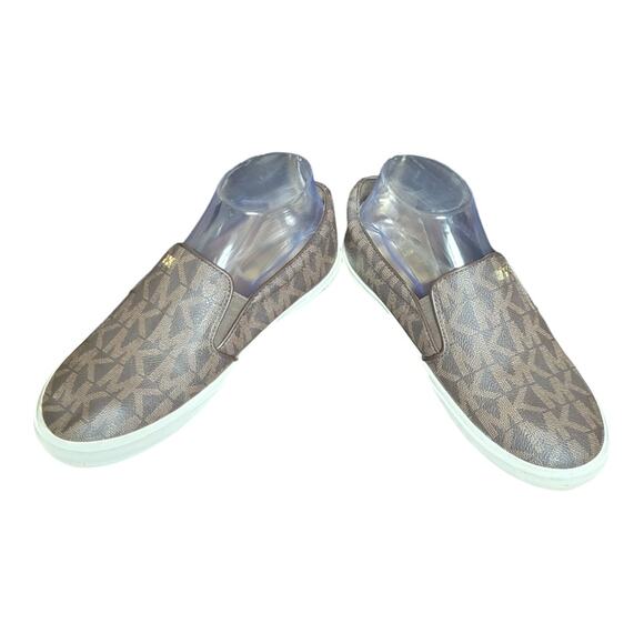 Michael Kors Boerum Double Gore MK Signature PVC‎ Brown Slip On Sneakers US 7.5M - Picture 5 of 8